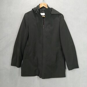 Calvin Klein Overcoat Mens Medium Black Lined Full Zip Hooded Winter Warm Wear